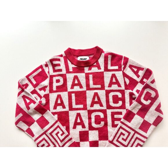 PALACE SKATEBOARDS Check-It Knit Red Logo Check Wool Crew Neck Sweater, Size L - Picture 5 of 16